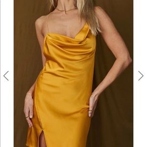 Yellow satin mini dress